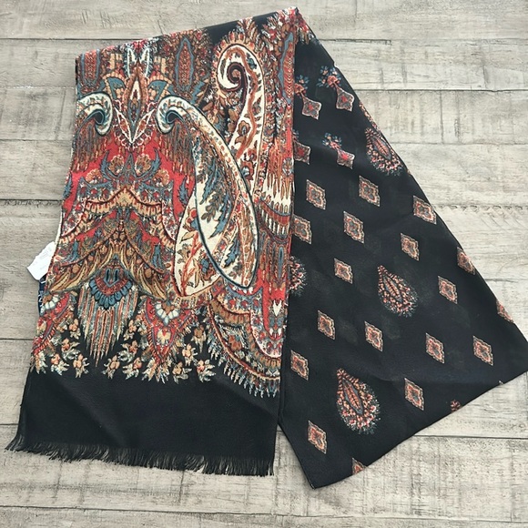 NWT Chaps Infinity Paisley Scarf 16”x66” Lightweight Fringe Black w/Color Print - Picture 1 of 6